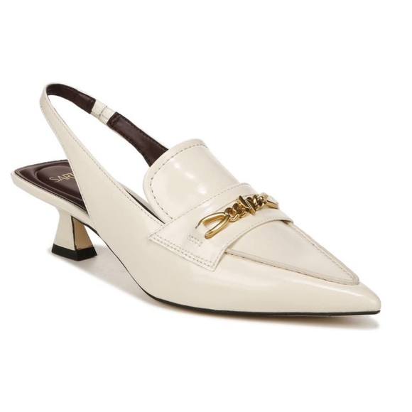 SOLD Vanilla Slingback Pointed Toe Kitten Comma Heel - Picture 2 of 9